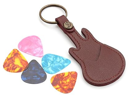 YUXITA PU-Leder-Plektrum-Tasche und Plektrum-Tragetasche mit Schlüsselanhänger für Gitarre, Bass, Ukulele, Gitarrenplektren mit 5 Plektren, Wie abgebildet, As pictures shown