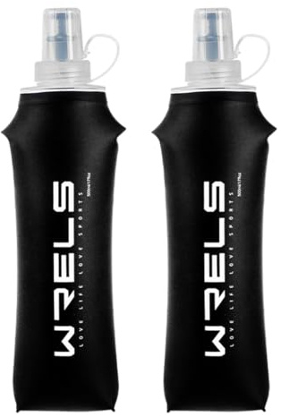 WRELS Gourde Souple Running Pliable,Pack de 2 500ml Flasque Running-Idéal pour Course à Pied, Trail, Randonnée-Sans BPA(Noir)