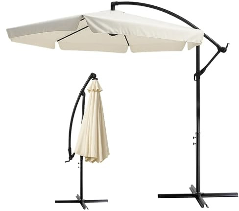EXTRALINK Ombrellone da giardino su braccio, Ø 300 cm, protezione UV e impermeabile, robusto telaio in acciaio, regolabile in altezza e facile da usare, ideale per terrazza, balcone e giardino, beige