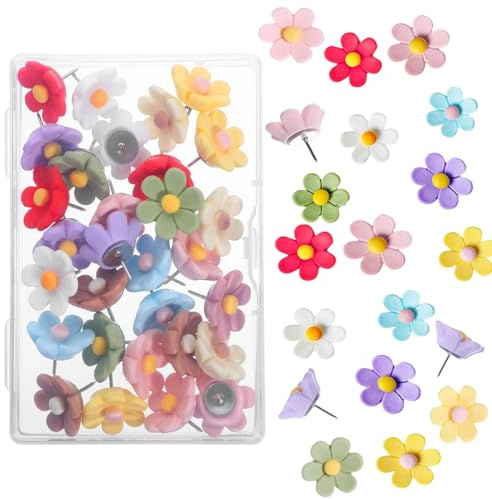 20Pcs Drawing Pins, Pins for Pinboard, Colorful Decorative Flower Pin Board Pins, Cute Push Pins Thumb Tacks for Map Cork Board Photo Display Office(Multicolored)
