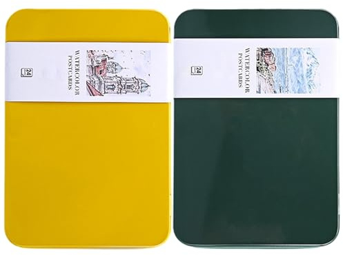 Cartes postales aquarelles en boîte métallique, 24 feuilles de cartes postales aquarelles vierges 4 x 6 en coton en boîte métallique 140 lb/300 g/m² pour la peinture, les de vœux, les p