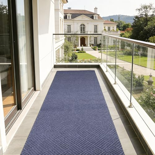 Geometric Runner Rug 2 x 6 ft Indoor Outdoor, Gray Non Slip Rubber Backing, Waterproof Low Profile Area Runner for Hallway, Entryway, Kitchen, Patio, Garage, Stairs & Laundry