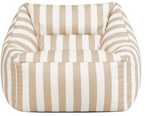 Icon Natalia Outdoor Sitzsack Sessel für Erwachsene, Kyoto Taupe Streifen, Webtoff, Riesen Sitzsack mit Füllung, Bean Bag Chair, Bequemer Sessel, Garten, Terrasse, Lounge, Wohnzimmer Möbel