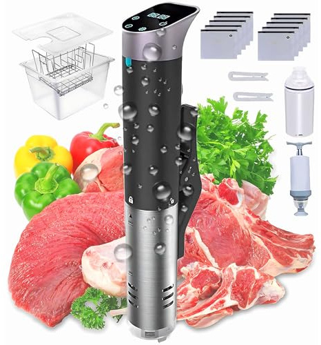 Sous Vide Precision Cooker, 1200W Immersion Circulator with 12L Water Tank, Folding Rack, Extractor Pump, Sealed Bag, Clip - Ideal for Home Cooking and Meal Prep