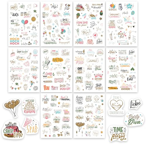 colortouch Sticker Geburtstag (279 Motive), Aufkleber für Gästebuch, 10 Blatt Geburtstagssticker, Fotoalbum & Geschenke, Geburtstagsaufkleber als Party-Deko für Erwachsene & Kinder, Eleganten Design