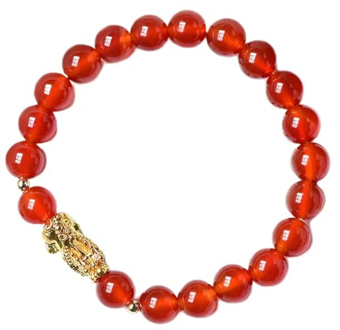 Armband， Naturligt rött agatarmband Pixiu guldarmband Lucky Charms-armband(Red)