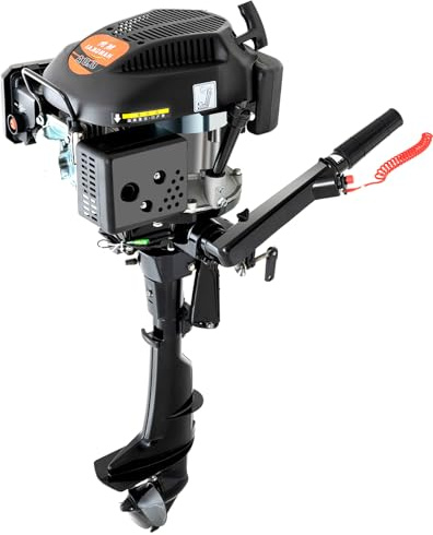 4-Takt 140CC 6PS Außenbordmotor Benzinmotor,3.75kw 4500-5500r/min Bootsmotor mit Geschwindigkeit Über 4-15km/h,manueller Start Fischerboote mit TCI-Zündung für Boote mit Spiegelhöhe bis 44cm