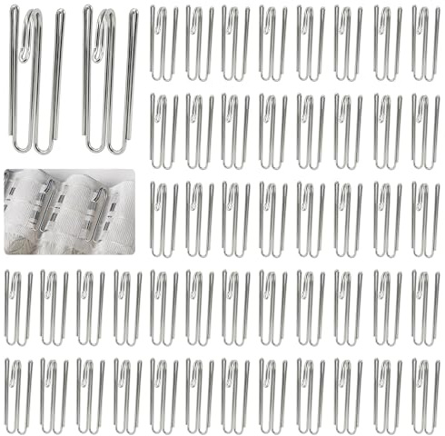 tlidfgeo Gardinenhaken Metall Curtain Hooks Faltenhaken Vorhanghaken | Edelstahl Gardinenhaken 4 Zinken Curtain Hooks Faltenlegehaken Vorhanghaken für Gardinen,Schienen,DuschvorhäNge,50 Stück