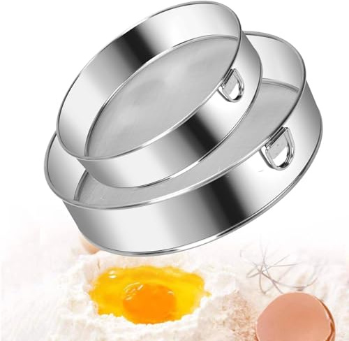 2Pcs Stainless Steel Flour Sieve & Flour Sifter, 20cm & 15cm (60/40 Mesh) | Fine Mesh Kitchen Sieve with Hanging Loop, for Baking, Sifting Flour, Icing Sugar, Cereals & Pasta