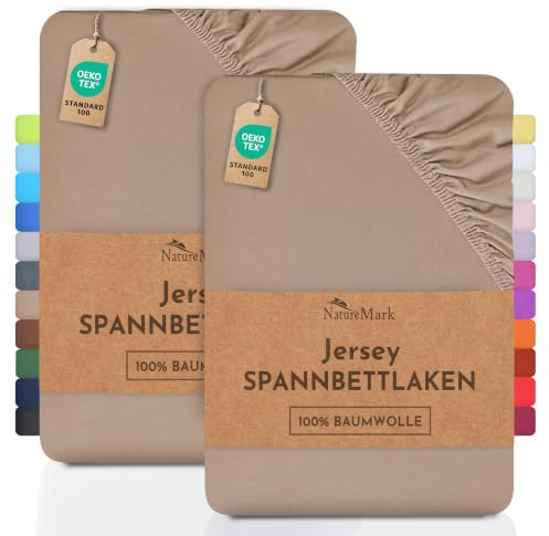 NatureMark 2er Pack Jersey Spannbettlaken, Spannbetttuch 100% Baumwolle in vielen Größen und Farben MARKENQUALITÄT ÖKOTEX Standard 100 | 140 x 200 cm - 160 x 200 cm - Sand/beige