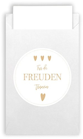 Plantvibes 100 Umschläge & 100 Freudentränen Sticker aus Naturpapier im Vintage-Stil für die Hochzeit, Taschentücher, Mitgebsel & Schmuck, weiss