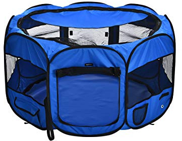 Amazon Basics Foldable Octagonal Indoor/Outdoor Portable Dog Playpen with Mesh Top, Easy to Clean and Store, 45, Blue
