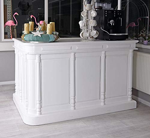 PALAZZO INT Hausbar „Hotel ROYAL“ Weiß Shabby Chic – Barschrank aus massivem Mahagoni, antik patiniert, mit Schnitzereien & viel Stauraum für Flaschen & Gläser – nostalgische Kellerbar,