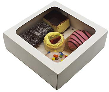 BAMI Tortenkarton | Kuchenkarton | Konditorkarton | Tortenbox | Vollpappe, weiß mit Sichtfensterdeckel 32x32x11,5cm | 20 Stück