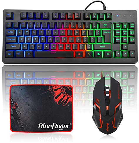 RGB 87 Keys Gaming Keyboard and Backlit Mouse Combo,BlueFinger USB Wired Rainbow Keyboard,Gaming Keyboard Set for Laptop PC Computer Game and Work