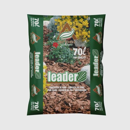LEADER, Corteccia di Pino, Per Decorazione e Pacciamatura di Aiuole, Siepi, Aree in Pendio, Riduce l' Evaporazione dell'Acqua, Funzione Protettiva dal Gelo e dal Surriscaldamento, Sacchetto da 70L