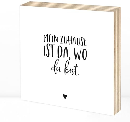 Wunderpixel® Holzbild Mein Zuhause ist da, wo du bist - Aufsteller 15x15x2cm zum Hinstellen/Aufhängen, echter Fotodruck mit Spruch auf Holz - schwarz-weißes Wand-Bild Dekoration und Geschenk-Idee