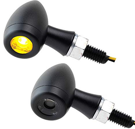 Germany Motorsports LED Motorrad Mini Blinker Bullet Bates-Style Chopper Custom Caferacer schwarz (1 Paar)