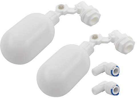 Pxyelec 2 Stück Wasserfilter Schwimmer Kugelhahn mit 6,35 mm Schnellanschluss Push in to Connect Rohrverschraubungen, verstellbares Kunststoff-Schwimmerventil für Aquarien-Wasserreiniger