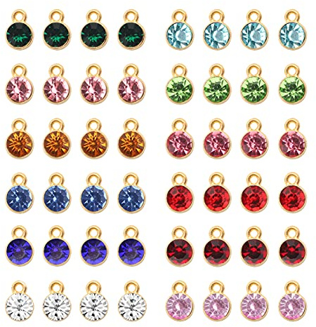 Gukasxi 96 Pieces Crystal Birthstone Charms Necklace Earring Bracelet Beads Pendants with Rings for DIY Jewelry Making and Crafting, 12 Colors