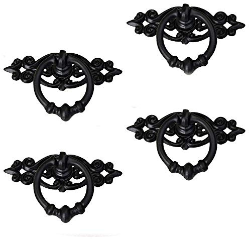 TopHomer Retro-Schubladengriff, Antik-Stil, für Küche, Möbel, Schrank, Schublade, Ziehring, Knauf mit Schrauben, 65 x 46 mm, Schwarz, 4 Stück