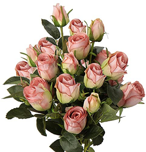 Briful 3 Stück Kunstblumen Künstliche Rosen Pflanzen Kunstrosen Rosenstrauss Einzelner Stiel mit 5 Blüten Rosen Hochzeitsdeko Kunstblumen wie Echt, Länge 60cm