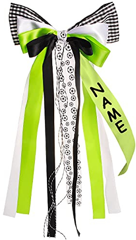 alles-meine.de GmbH große Schleife/Geschenkschleife - für Schultüte - Fußball & Ball - grün - inkl. Name - 25 cm breit u. 60 cm lang - mit edlen Satin Bändern + Webband - für G..