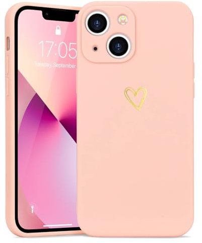 Wirvyuer Coque Compatible avec iPhone 13 Antichoc Coque Silicone TPU avec Motif Coeur d'amour Doré Mignon Étui Protection Complète Souple pour iPhone 13 6,1 Pouces (Rose)