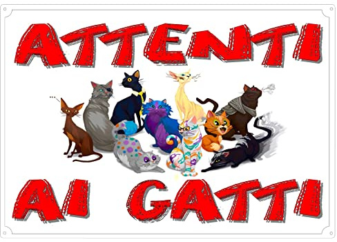 Cartello targa ATTENTI AI GATTI Clippart 2 30x21,5 cm