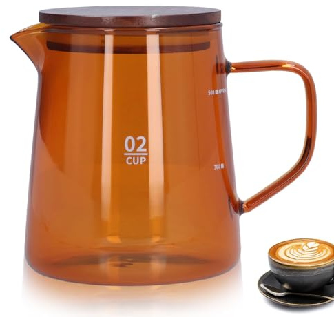 Servidor de cafetera de vidrio de 500ml, jarra de café transparente, tetera de vidrio con tapa de asa, servidor de café de restaurante para cafetería(marrón)