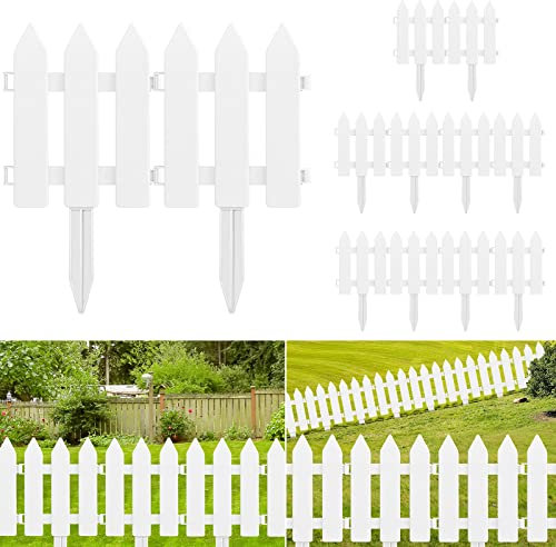 ELECLAND 12-Piece White Plastic Fence Set - Garden Picket Fence Edgings for Lawn, Flowerbeds, Plant Borders & Decorative Yard