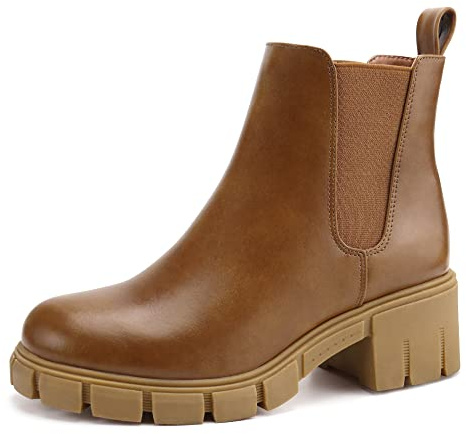 JABASIC Chelsea Boots für Damen Elastische Plateau-Stiefel zum Hineinschlüpfen