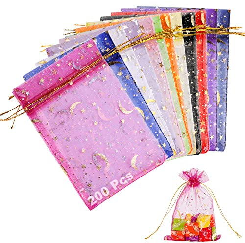 200 Pcs Organza Geschenk Taschen, Chostky 10x15cm Organza Schmuck Taschen Kordelzug Kleine Hochzeit Gunst Taschen für Hochzeit Weihnachten Halloween Party Schmuck Süßigkeiten Geschenk (Mischfarbe)