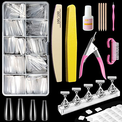 Kalolary Kit Manucure Ongles Nail Art Tips, 500PCS Clair Capsules Ongles Conseils avec Colle à Ongles, Limes à Ongles, Coupe Ongles, pour L'extension D'ongles en Acrylique Nail Art DIY