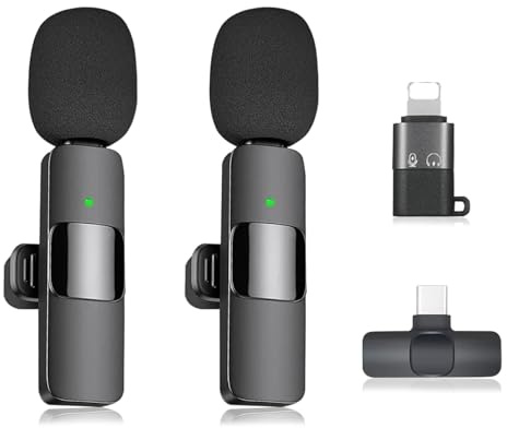 Wireless Lavalier Microphone for iPhone iPad, Noise Reduction Lapel Mic, 2 Pcs Wireless Mini Microphone Clip on Mic for Recording, Video Recording, Tiktok, Youtube, Vlog Podcast Content Creato