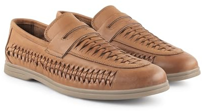 Silver Street London Mens Perth Tan Leather Step-in Loafer with Woven Panels-9