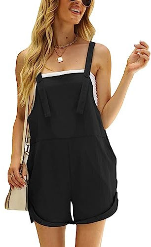 KOEMCY Salopette da Donna Ampia Estiva Tuta Corta Senza Maniche Overall Jumpsuit con Tasche Pantaloncini Copricostumi Estivi Mare (Nero, XL)