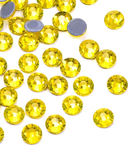 Wambere 1440 Stück Hotfix Strasssteine, Kristalle Flacher Rückseite Strasssteine Glas Glitzersteine Nagelkunst Edelsteine Runde Diamant,Hotfix Kristall Runde Edelsteine 3.8-4mm,Gelb