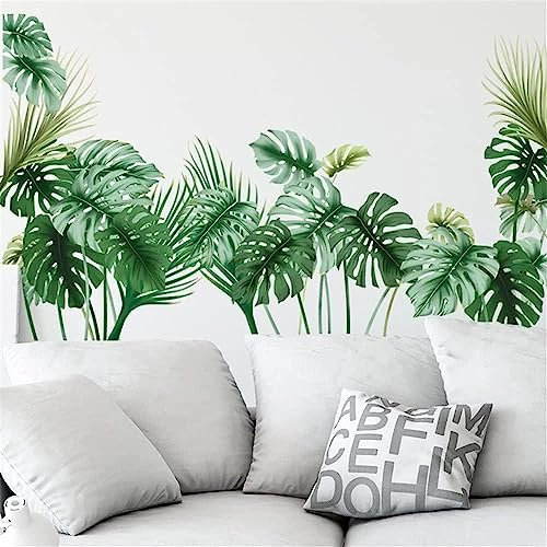 Tanlaby Grüne Pflanzen Wandsticker Tropische Blätter Wandtattoo Pflanzen Palmblatt Wandaufkleber Selbstklebend Abnehmbar Wandkunst Aufkleber für Wohnzimmer Schlafzimmer Sofa Hintergrund Wanddekoration