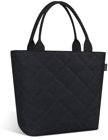 Gloppie Lunchtasche Kühltasche klein Isoliertasche Wassedicht Lunchbag mit Reißverschluss Thermotasche Faltbar für Arbeit, Schule und Unterwegs, Schwarzes Rautenmuster