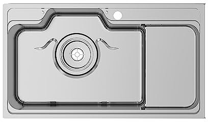 Lavello da cucina, lavastoviglie a lavello singolo da 31,5 pollici in acciaio inossidabile 304, lavello a gradino ispessito spazzolato argento, rubinetto estraibile