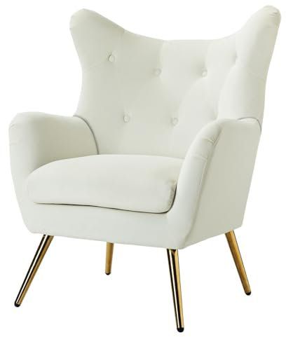 HULALA HOME Sessel gemütlich Ohrensessel gepolstert mit goldenen Metallbeinen Lesesessel bequem Loungesessel aus Samt für Wohnzimmer Schlafzimmer, Weiß