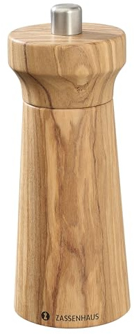 Zassenhaus Pfeffermühle WESTERLAND | Olivenholz | mit stufenlos verstellbarem Hochleistungs-Keramikmahlwerk | Gewürzmühle für Pfeffer | 14 cm, Ø 5,4 cm