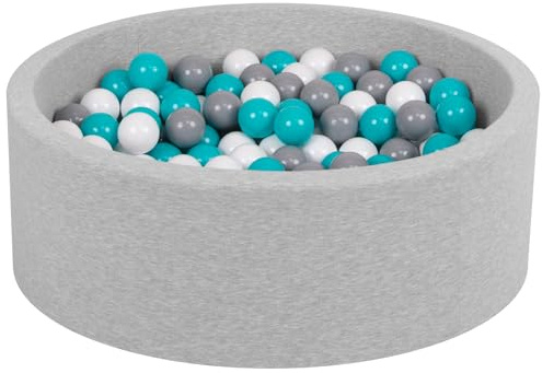 Petsona Piscina para Perros De Bolas, Suave Espuma Piscine para Gatos Piscina De Bolas Redonda Mascotas, 90X30cm/200 Bolas, Gris Claro: Gris/Blanco/Turquesa