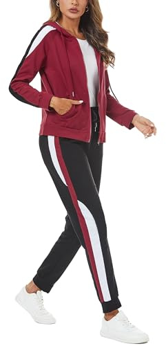 Litherday Chándal Mujer Otoño Invierno Conjunto Deportivo Algodón Mujer 2 Piezas con Capucha y Jogger para Fitness o Diario Rojo L