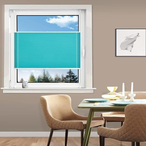 Plissee Nach Maß Ohne Bohren 60 x 80 cm Sichtschutz Und Blickdicht Easyfix Plissee Klemmfix Plisseerollo inkl. Zubehör für Fenster & Tür, Blau