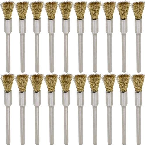 20PCS Brass Wire Brushes - Metal Rust Removal, Cleaning, and Polishing - 5mm Diameter, 1/8″ (3mm) Shaft - Removes Burrs, Dust, and Oxide Layer - Handles Rough Surfaces - Rotary Tool Accessories