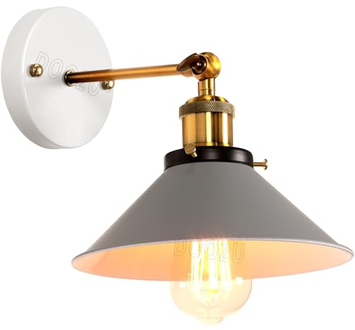 PETITES ECREVISSES Wandleuchte Vintage Innen Wandlampe Industrielle 22cm Wand Lampen Retro mit 180° Wandbeleuchtung E27 Lampenschirm Metall Design für Schlafzimmer Küche (Grau-W-1)