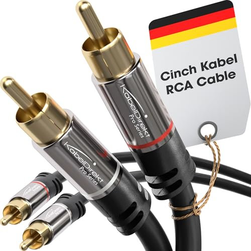 KabelDirekt – 2x 3m RCA/phono cable, 2 × 2 plugs, stereo audio cable, break-proof & flawless sound quality (coaxial, subwoofer/amp/HiFi & home cinema/Blu-ray, analogue & digital)