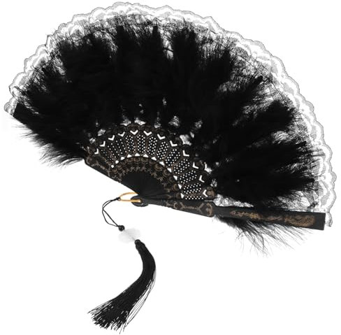 Alipis 2stücke Vintage Faltfächer Aus Spitze Und Feder Handgefertigter Tanzfächer Für Hochzeiten Und Partys Dekorativer Handventilator Mit Quasten Und Elegantem Design